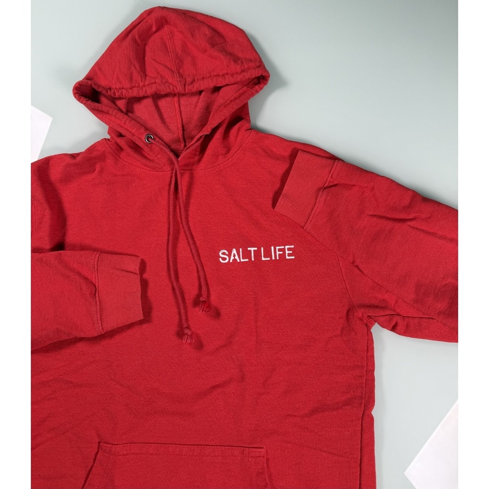 SALT LIFE Solid Red Cotton Mens Hoodie w/Logo - Large